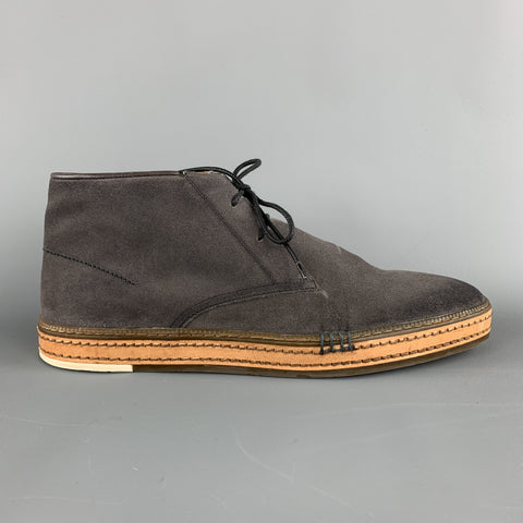 BERLUTI Taille 11 Bottines Chukka à bordure en cuir et dentelle contrastée gris foncé
