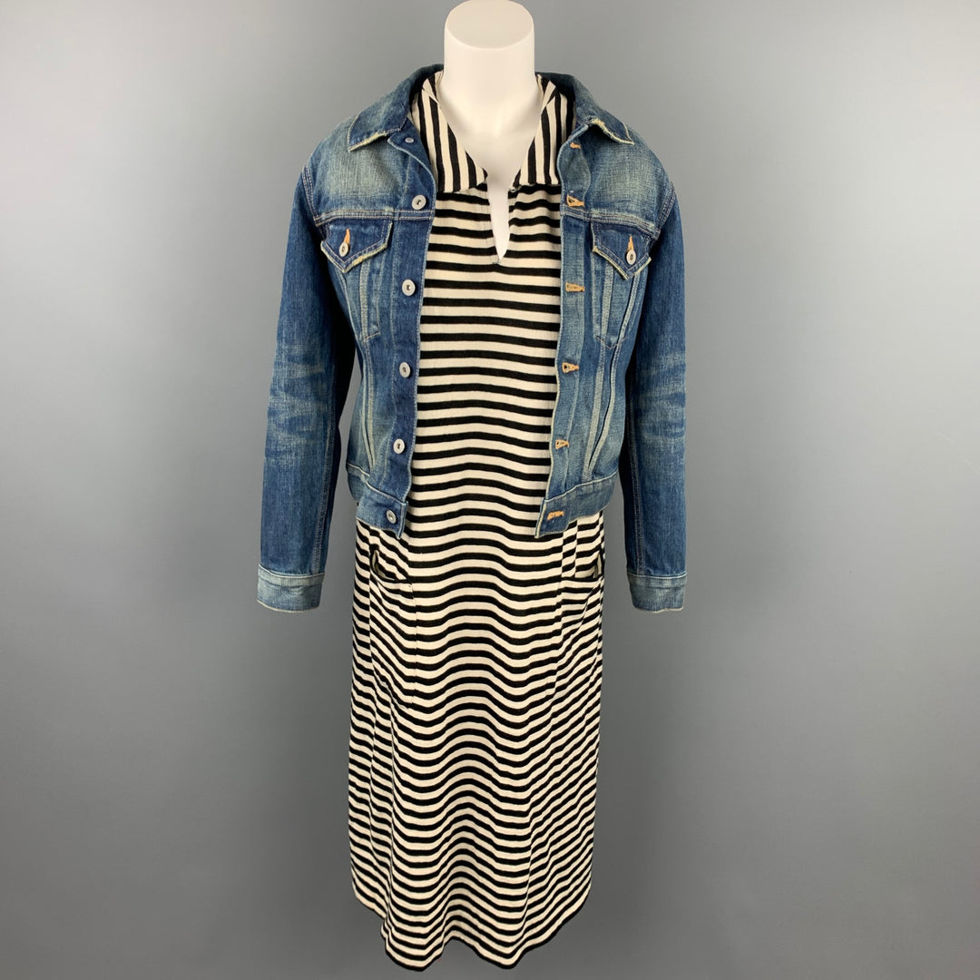 JUNYA WATANABE Size S Black White Stripe Jersey Layered Denim Jacket Dress