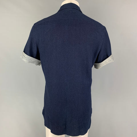 NEIL BARRETT Size M Navy Gray Lightning Print Cotton Short Sleeve Shirt