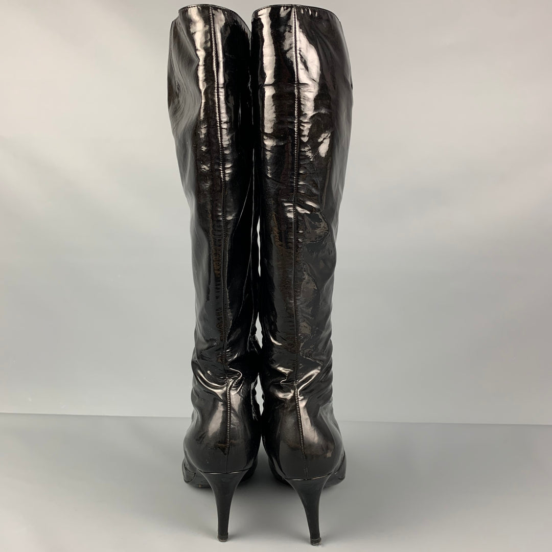 SERGIO ROSSI Size 6.5 Black Patent Leather Boots