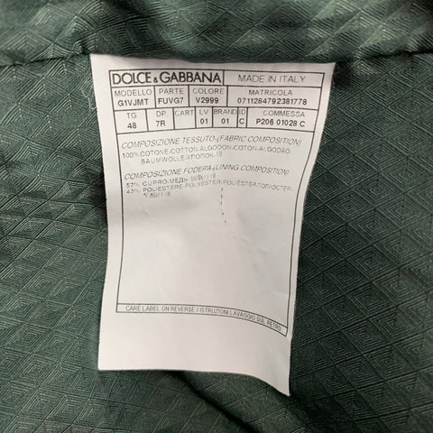 DOLCE & GABBANA Size 38 Green Velvet Cotton Buttoned Vest