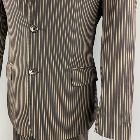 JUST CAVALLI Size 38 Brown Stripe Cotton Blend Notch Lapel 32 28 Suit