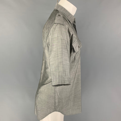 DIOR HOMME Size M Gray Cotton Polyurethane Epaulettes Short Sleeve Shirt