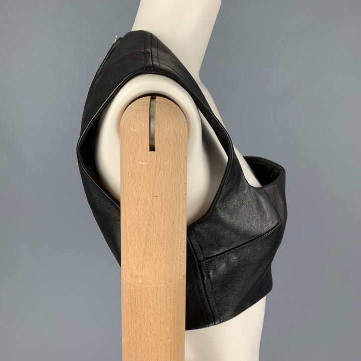SOLANCE LONDON Size 4 Black Leather Cropped Casual Top