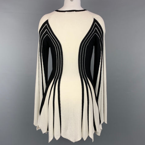 ANNE FONTAINE Athena Talla 4 Vestido asimétrico de mezcla de lana con bloques de color blanco y negro