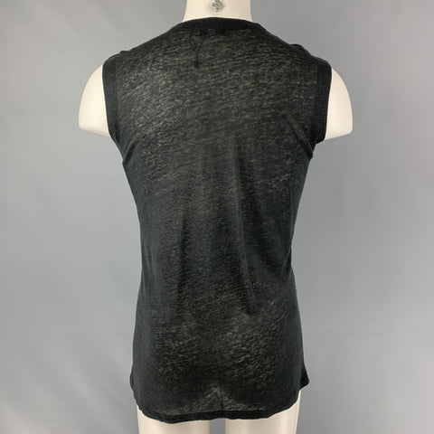 IRO Tissa Size S Black Solid Linen Sleeveless Tank Top