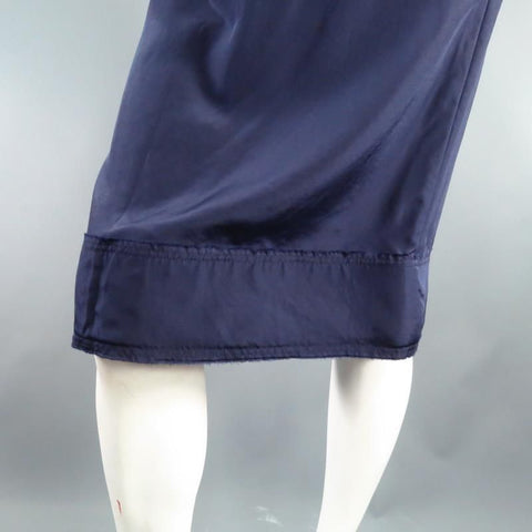 LANVIN SS/S 2008 Size US 6 Navy Silk Ribbon Waist Raw Hemmed Skirt
