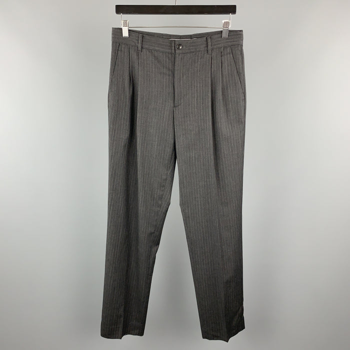 MIU MIU Size 30 Stripe Dark Gray Wool 31 Pleated Dress Pants