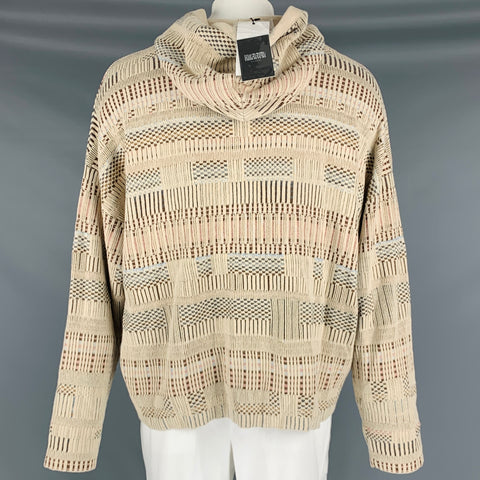 JOHN ELLIOTT Size L Khaki Brown Black Textured Cotton Linen Hoodie Pullover