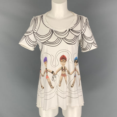 MARNI Size 6 White Multicolour Cotton Short Sleeve T-Shirt