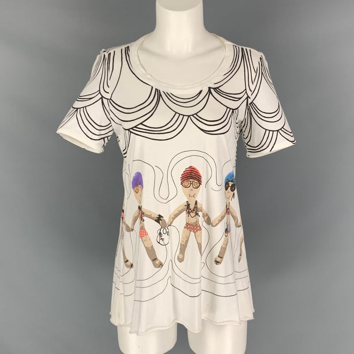 MARNI Size 6 White Multicolour Cotton Short Sleeve T-Shirt