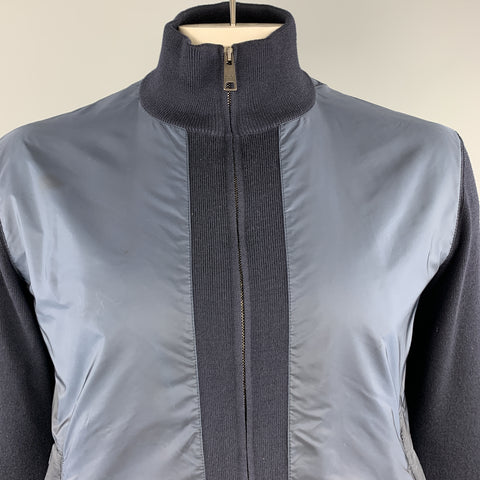 PRADA Size 42 Navy Nylon &  Wool Zip Up High Collar Jacket