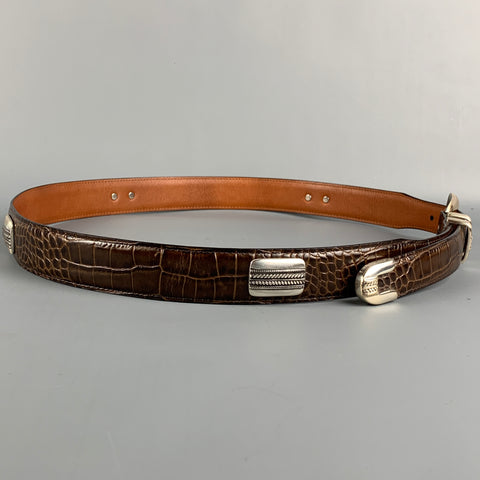 JOHNSTON & MURPHY Size 40 Brown Embossed Leather Belt