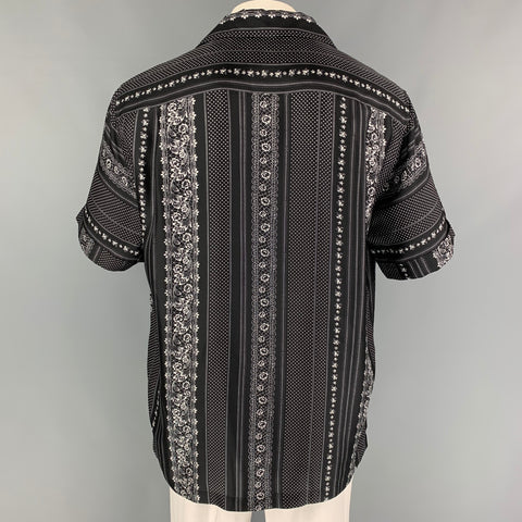 DOLCE & GABBANA Size M Black White Print Silk Camp Short Sleeve Shirt