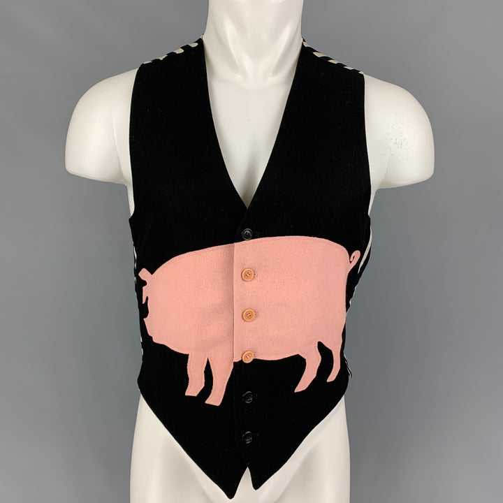 CHEAP and CHIC by MOSCHINO Taille 40 Noir Blanc Rose Applique Laine Polyamide Gilet