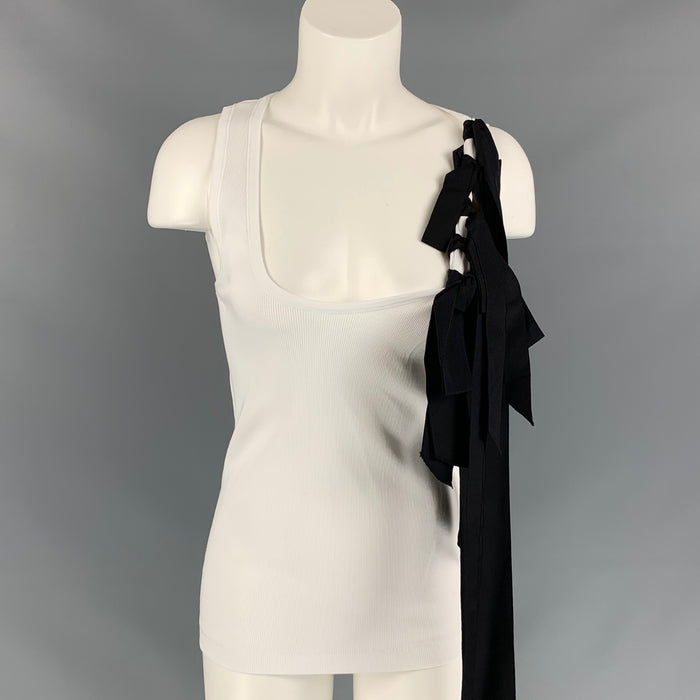 DRIES VAN NOTEN x CHRISTIAN LACROIX SS 20 Size M White & Black Ribbed Cotton Bow Tank Top