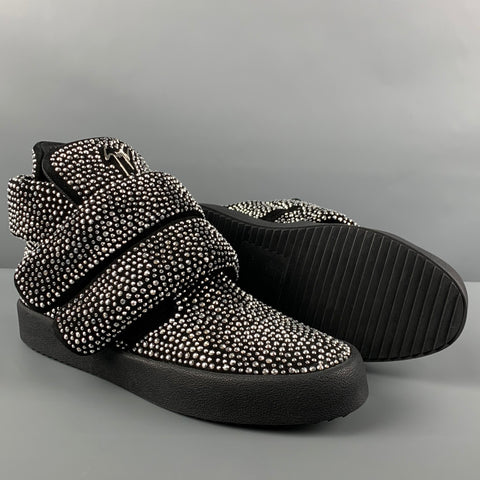 GIUSEPPE ZANOTTI Talla 12 Zapatillas altas de cuero con cuentas plateadas y negras