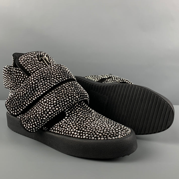 GIUSEPPE ZANOTTI Talla 12 Zapatillas altas de cuero con cuentas plateadas y negras