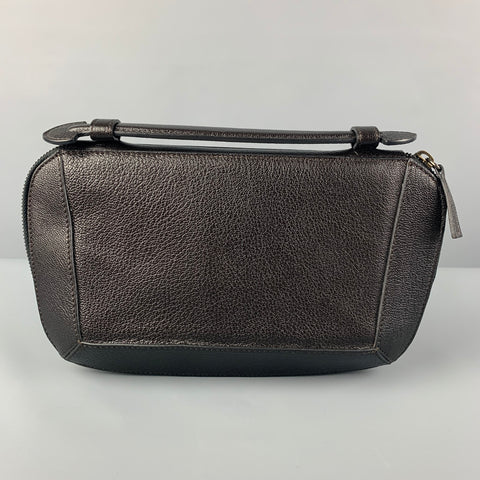 HOLLY CARDWELL Black Leather Grosgrain Clutch