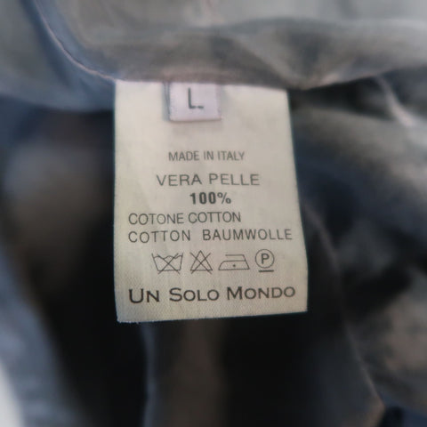 UN SOLO MONDO L Charcoal Distressed Leather Peak Lapel Jacket