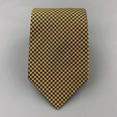 BEN SILVER Yellow Gold & Navy Houndstooth Silk Tie