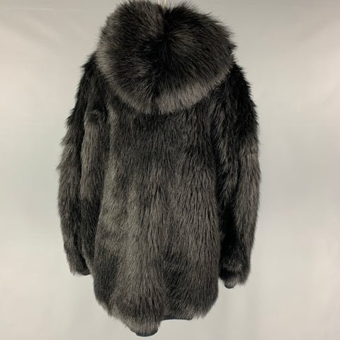 FAITH CONNEXION Size M Black Acrylic Blend Textured Faux Fur Reversible Coat