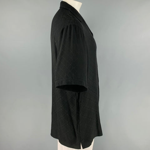 GUCCI Size L Black Monogram Silk Camp Short Sleeve Shirt