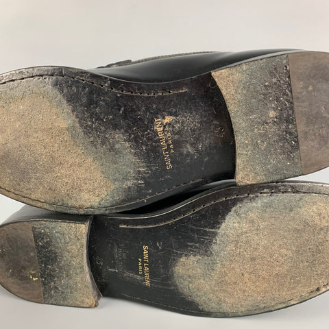 SAINT LAURENT Size 9 Black Silver Studded Leather Slip On Loafers