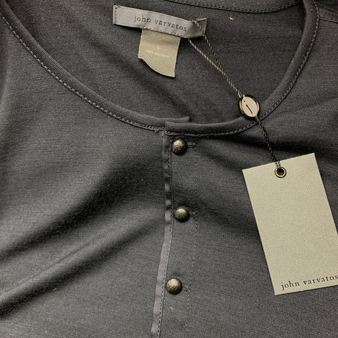 JOHN VARVATOS Size L Navy Hetahrered Wool Jersey Buttoned Henley