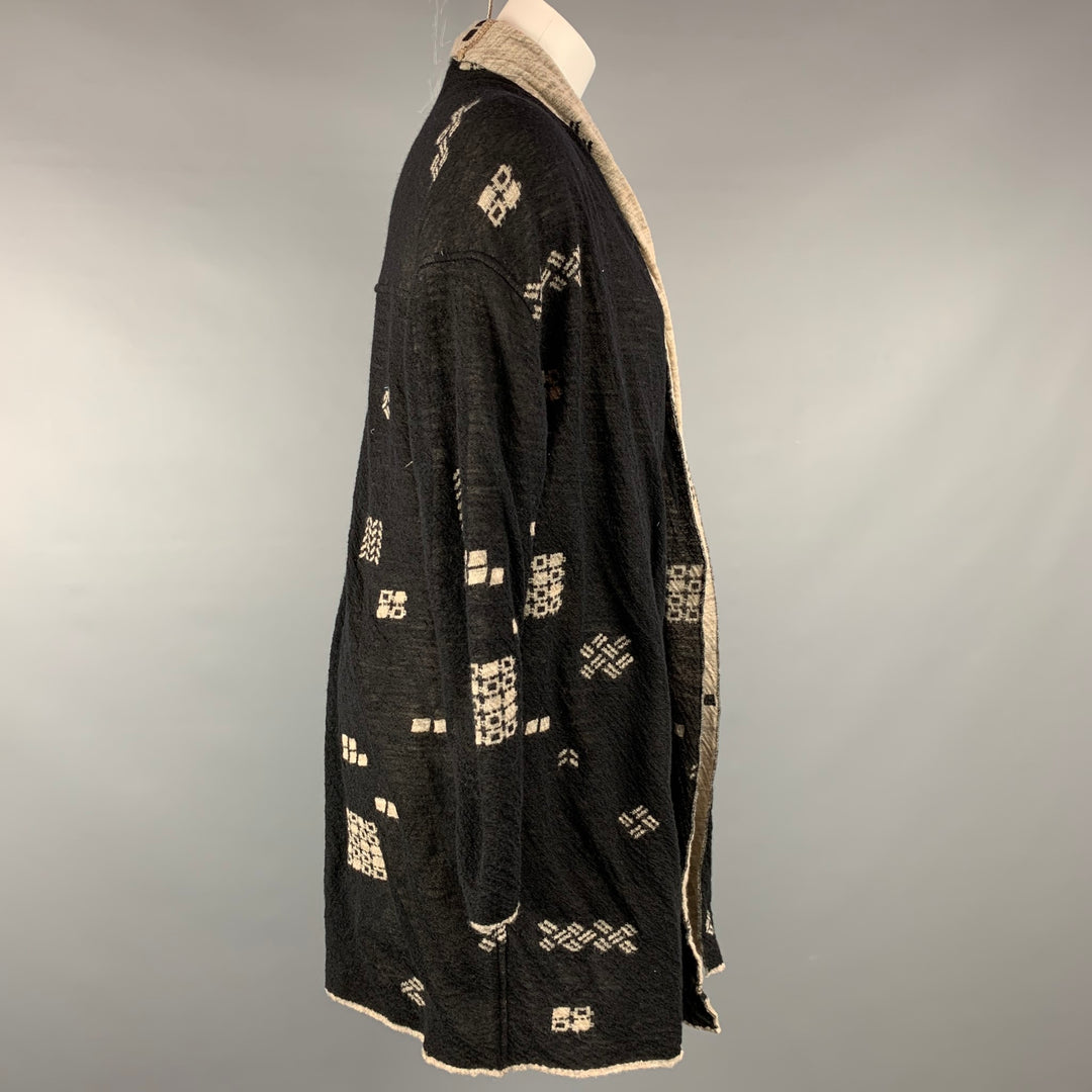 FUGA FUGA Taille M Cardigan en laine abstraite tricoté noir et taupe