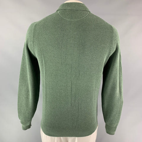 BRUNELLO CUCINELLI Size L Green Knitted Cotton Shawl Collar Cardigan