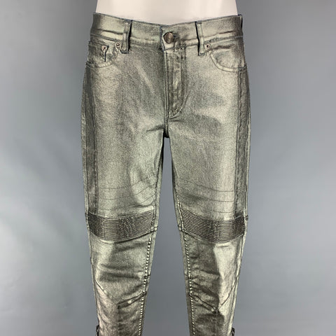 RALPH LAUREN COLLECTION Size 27 Anthracite Cotton Motorcycle Jeans