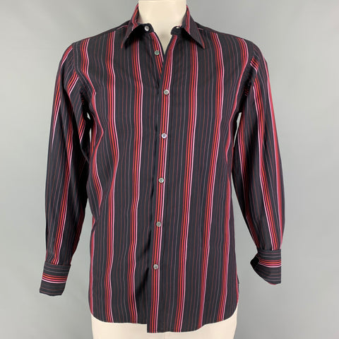 TED BAKER Size L Black Red Stripe Cotton French Cuff Long Sleeve Shirt