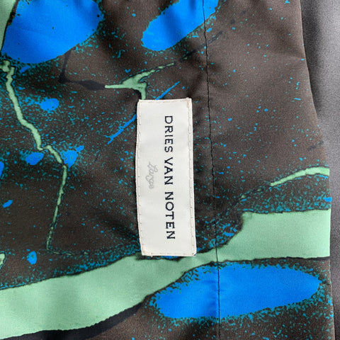 DRIES VAN NOTEN F/W 18 Size L Black & Brown Dyed Polyamide Hidden Zip Up Coat