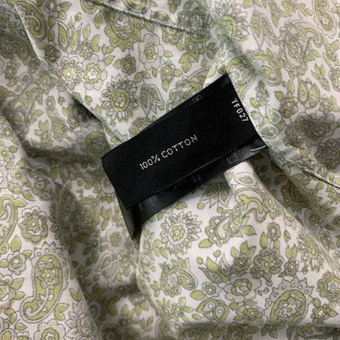 TOM FORD Size XL Green & White Paisley Cotton Button Down Long Sleeve Shirt