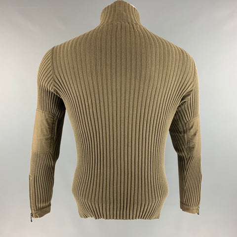 JOHN VARVATOS Size XS Green Olive Ribbed Cotton Elbow Patches Cardigan