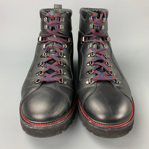 BALLY Charli Size 11 Black Contrast Stitch Leather Fur Ankle Hiking Boots