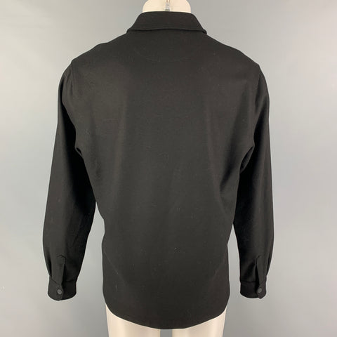 MASSIMO DUTTI Size L Black Brown Contrast Trim Wool Blend Jacket