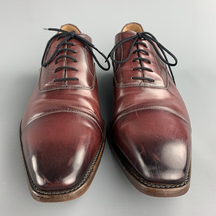 CALZOLERIA HARRIS Size 13 Burgundy Antique Leather Cap Toe Lace Up Shoes