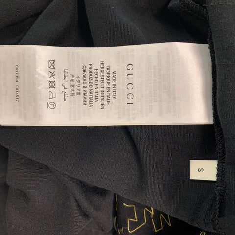 GUCCI Size S Black Gold Embroidery Cotton Crew-Neck T-shirt