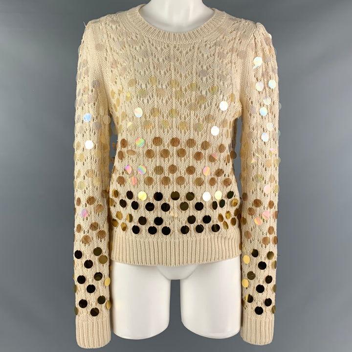 MARC JACOBS Size M Cream Gold Wool Cashmere Payettes Sweater