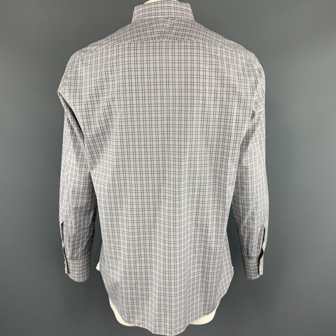 TOM FORD Size XL Gray Plaid Cotton Button Up Long Sleeve Shirt