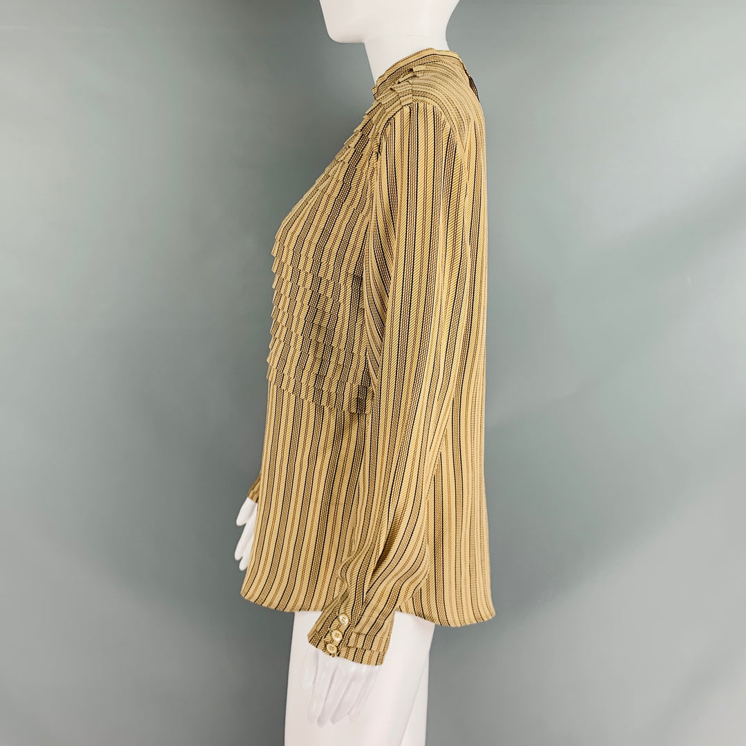GIORGIO ARMANI Size 6 Beige Burgundy Silk Stripe Pleated Blouse