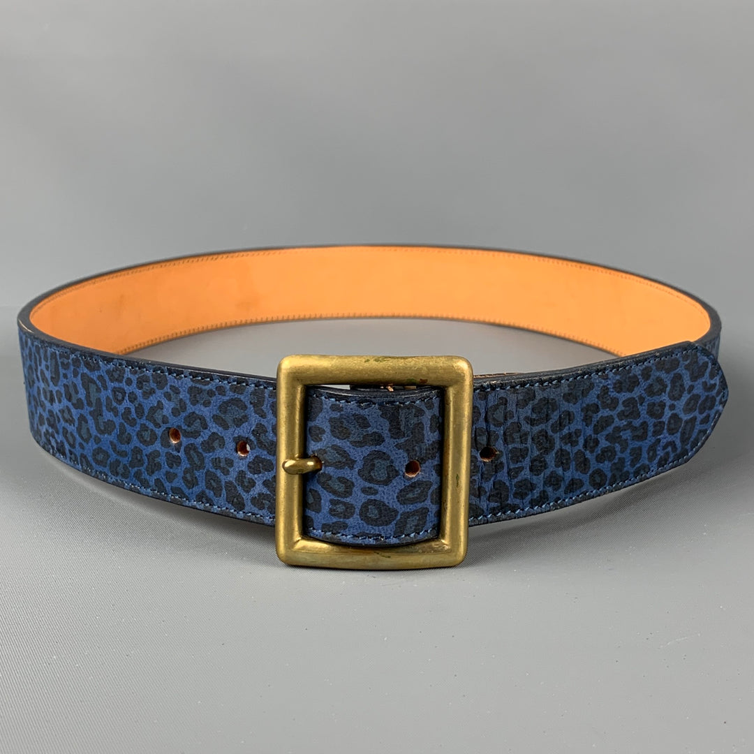 VISVIM Size 34 Blue Black Animal Print Leather Belt