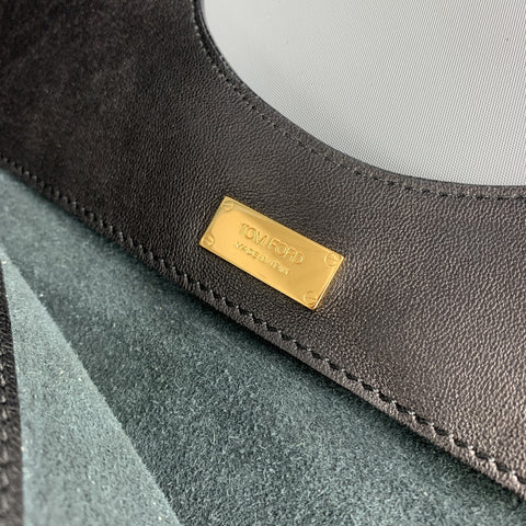 TOM FORD Black Leather AXIS Gold Padlock Fold Over Clutch Shoulder Bag