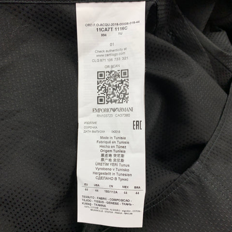 EMPORIO ARMANI Size XL Black Textured Cotton Button Up Long Sleeve Shirt