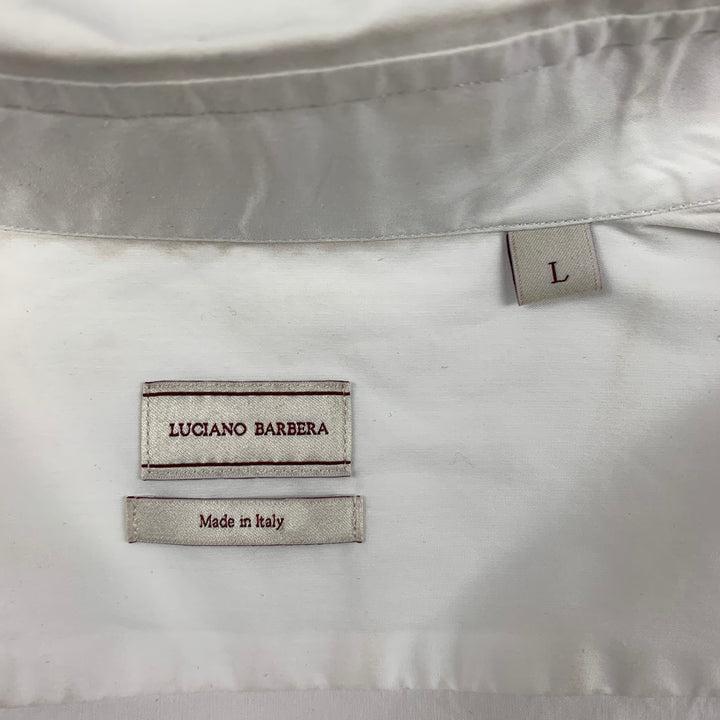 LUCIANO BARBERA Size L White Cotton Button Up Long Sleeve Shirt