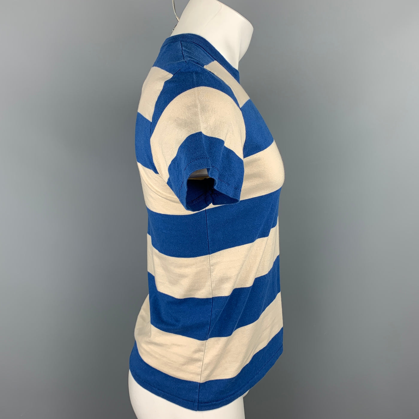 LEVI'S VINTAGE CLOTHING Size S Blue & White Stripe Cotton Crew-Neck T-shirt