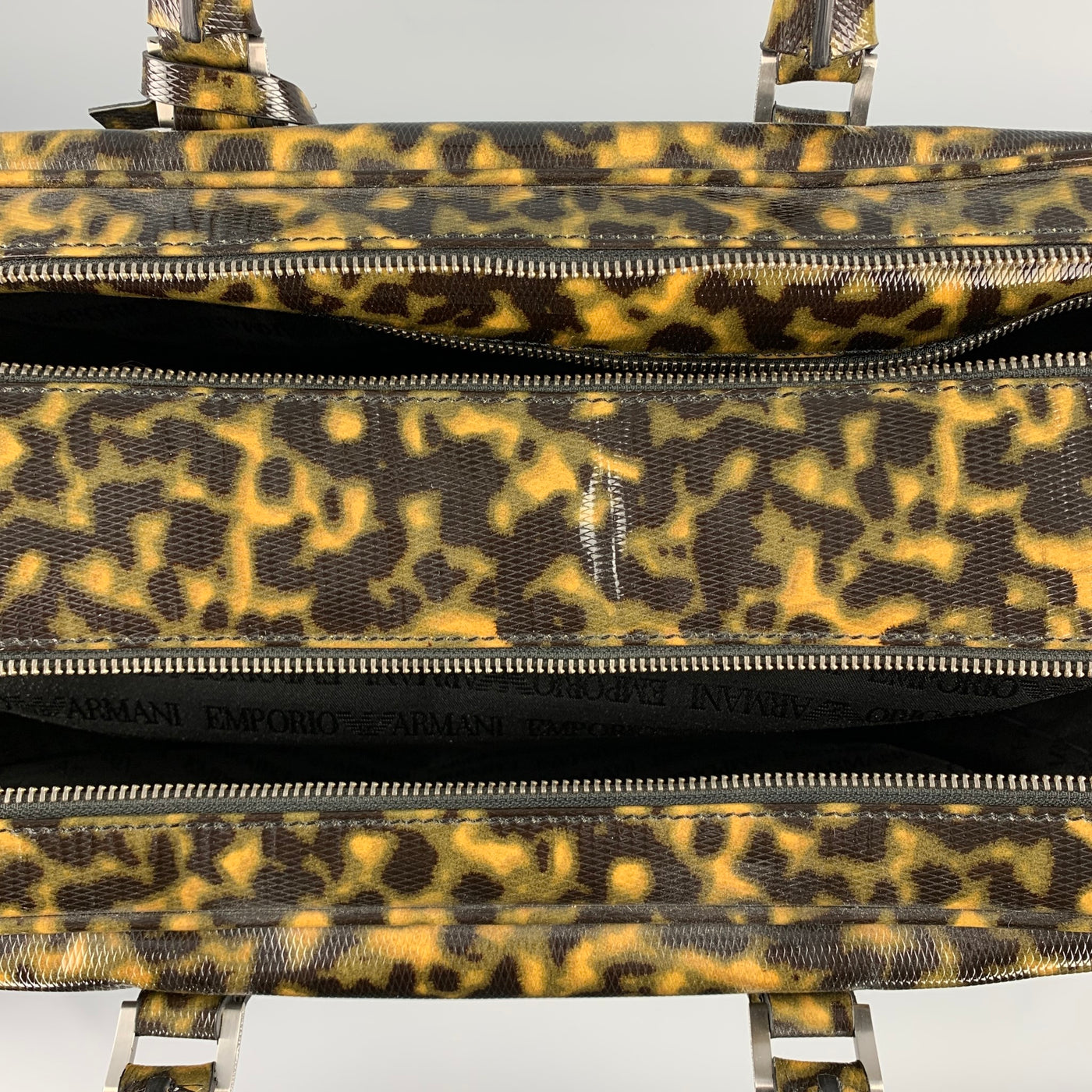 EMPORIO ARMANI Olive Camouflage Patent Leather Luggage / Briefcase