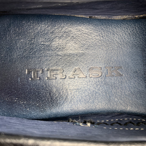 TRASK Size 9 Navy Woven Leather Bow Drivers Loafers